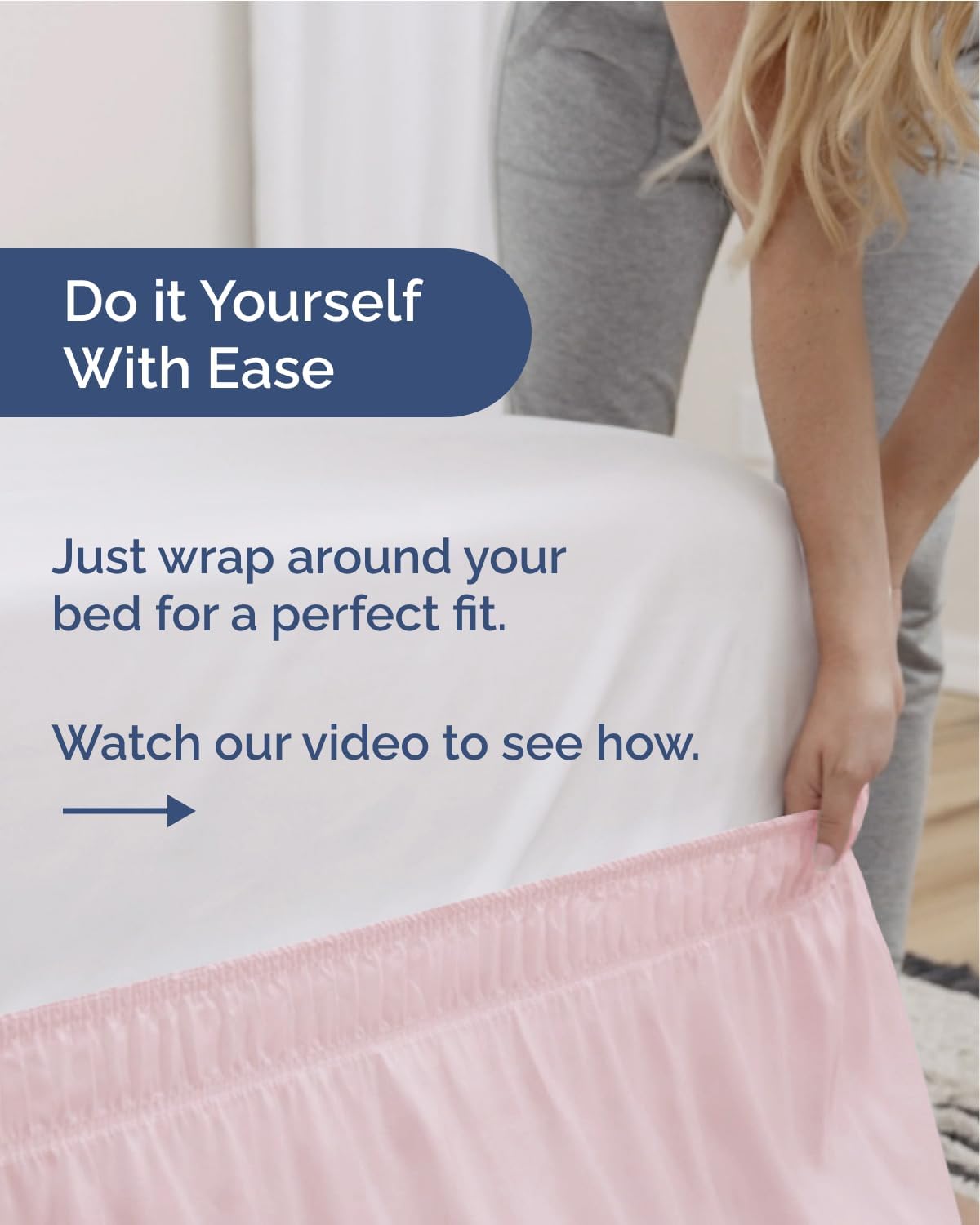 CGK Wrap Around Dust Ruffle Bed Skirt - Queen Size, 15" Inch, Lavender Pink