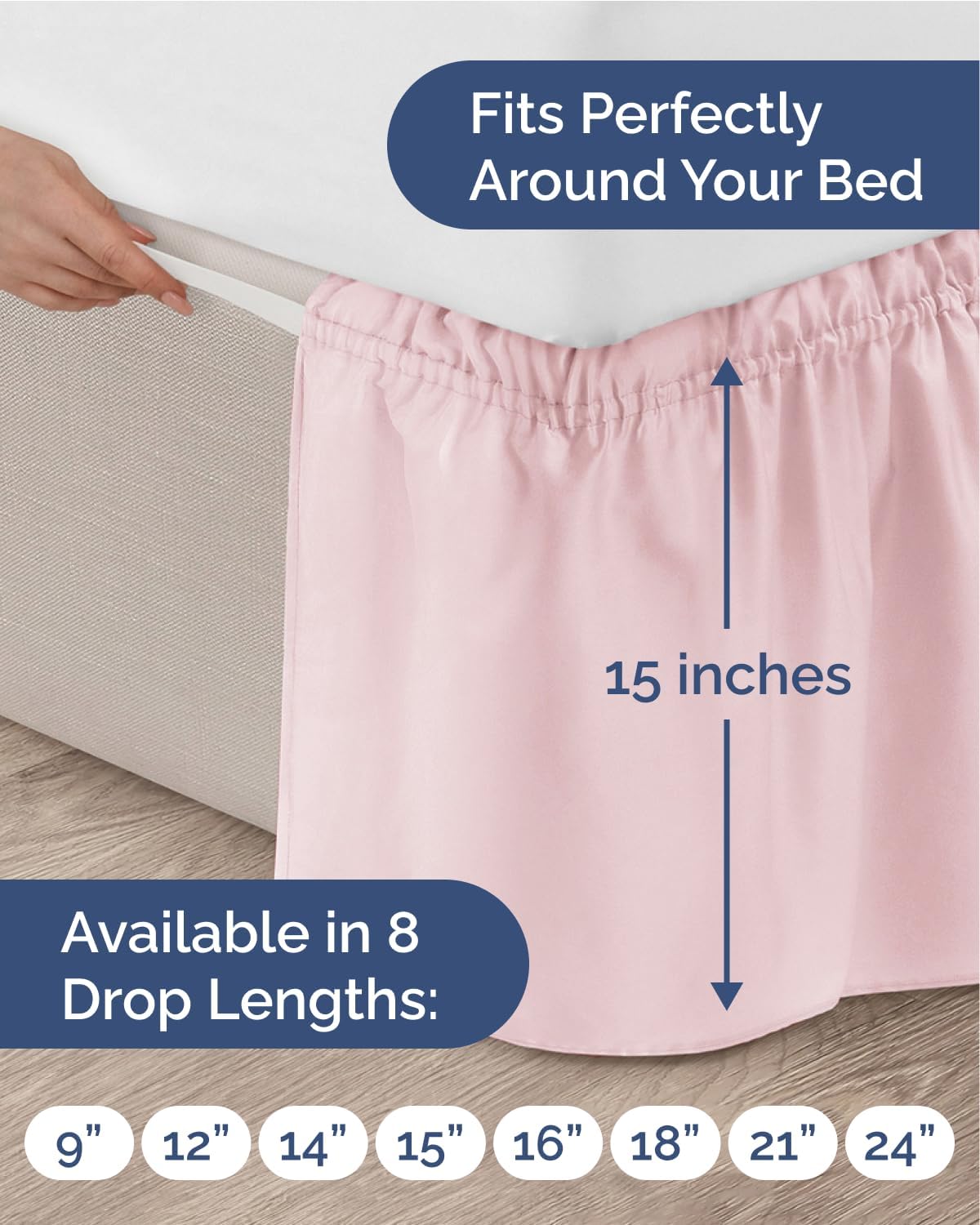 CGK Wrap Around Dust Ruffle Bed Skirt - Queen Size, 15" Inch, Lavender Pink