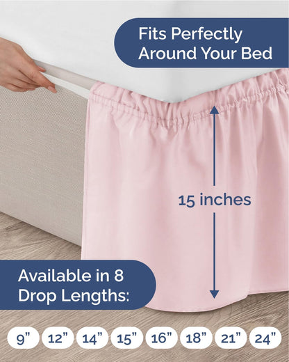 CGK Wrap Around Dust Ruffle Bed Skirt - Queen Size, 15" Inch, Lavender Pink