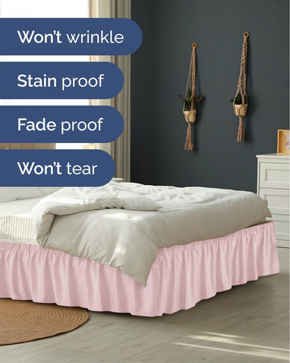 CGK Wrap Around Dust Ruffle Bed Skirt - Queen Size, 15" Inch, Lavender Pink