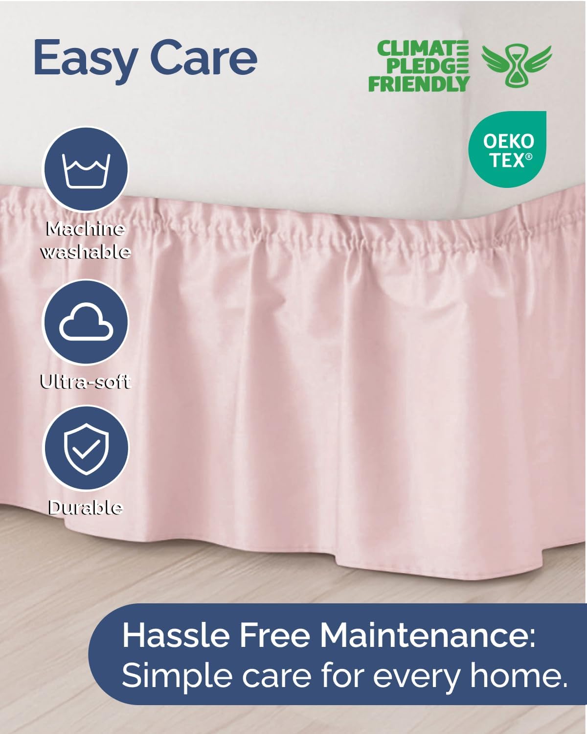 CGK Wrap Around Dust Ruffle Bed Skirt - Queen Size, 15" Inch, Lavender Pink