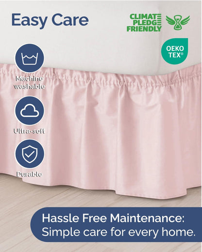 CGK Wrap Around Dust Ruffle Bed Skirt - Queen Size, 15" Inch, Lavender Pink