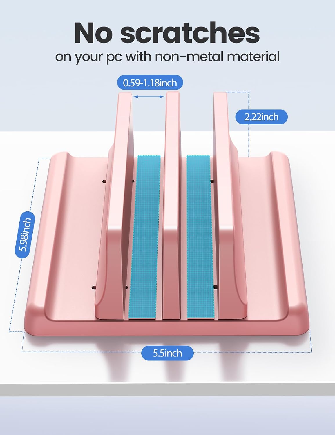 Vertical Laptop Stand for Desk, Dual Slots Plastic Laptop Holder with Space Saving 4-in-1 Design, Adjustable Laptop Stand Supports MacBook, Chromebook, Surface, Dell (Pink)