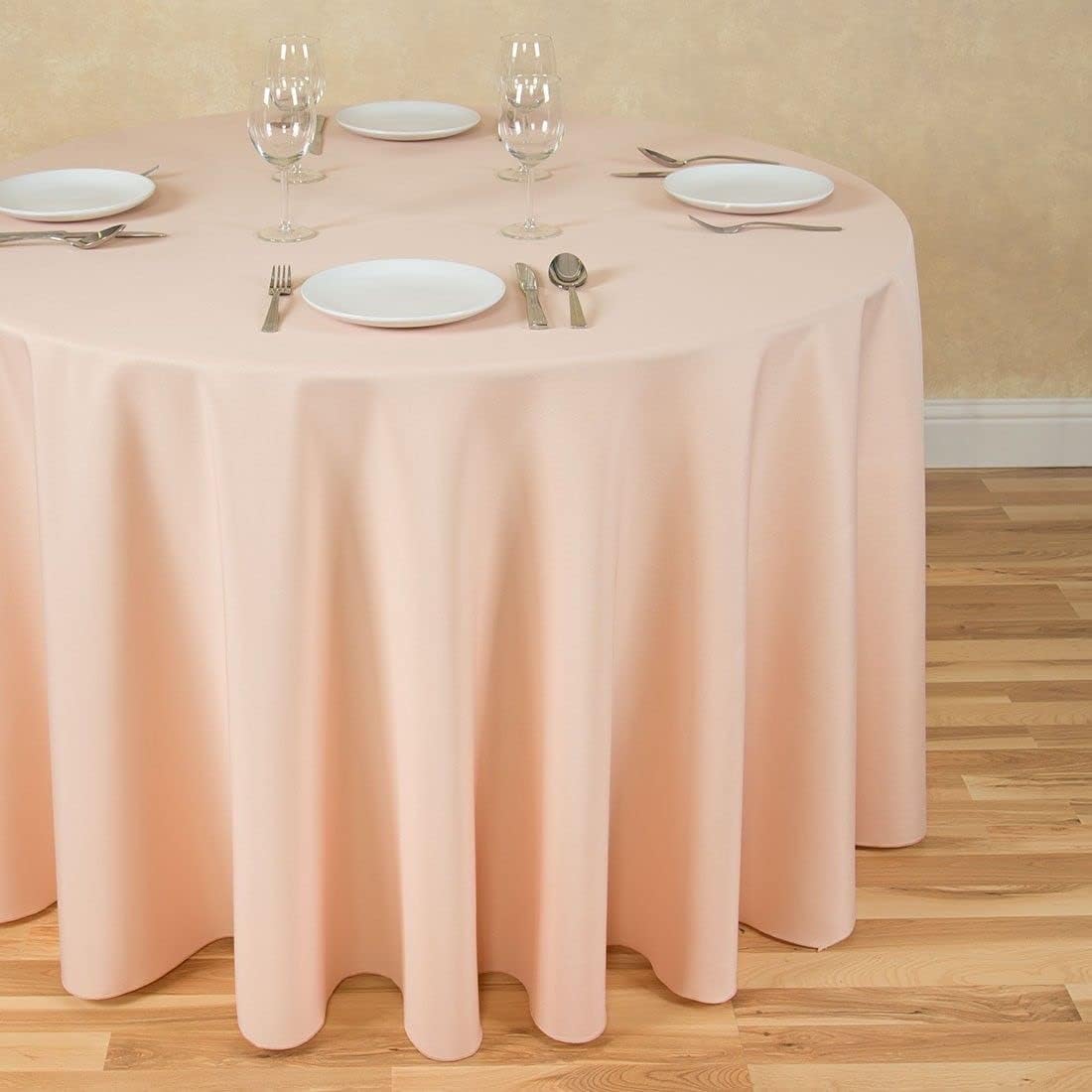 Linenlanding 108" Inch Round Polyester Tablecloths for Circular Table Cover for Wedding, Buffet Table, Parties, Holiday Dinner (1, Peach)