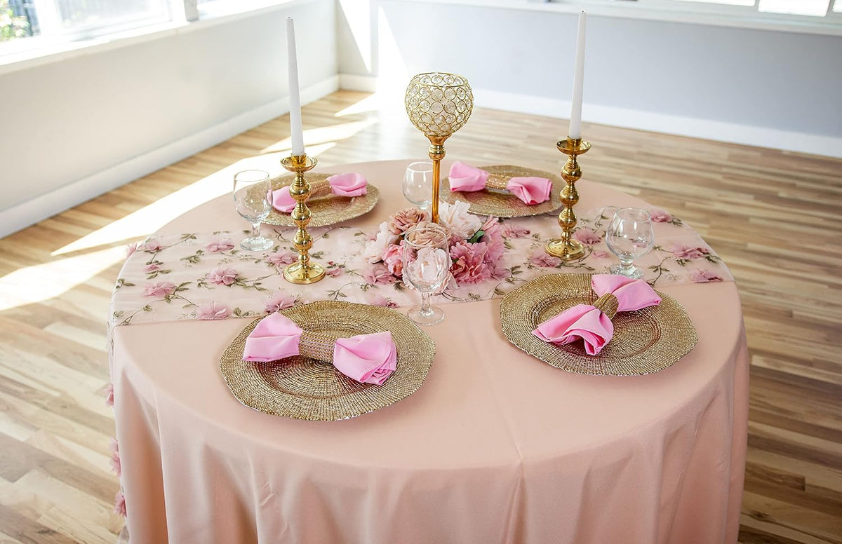Linenlanding 108" Inch Round Polyester Tablecloths for Circular Table Cover for Wedding, Buffet Table, Parties, Holiday Dinner (1, Peach)