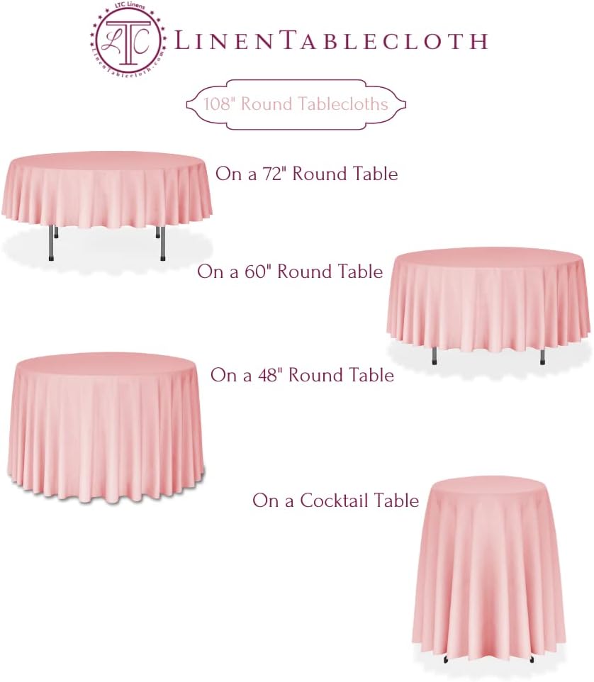 Linenlanding 108" Inch Round Polyester Tablecloths for Circular Table Cover for Wedding, Buffet Table, Parties, Holiday Dinner (1, Peach)