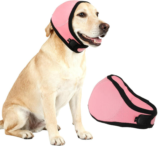 Dog Head Wrap, Cat Ear Wrap Ear Muffs Quiet Head Cover Sleeves Anxiety Ease Head Protection No Shake, (Pink, S), Intended for Pet Bath/Grooming/Swimming/Force Drying