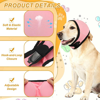 Dog Head Wrap, Cat Ear Wrap Ear Muffs Quiet Head Cover Sleeves Anxiety Ease Head Protection No Shake, (Pink, S), Intended for Pet Bath/Grooming/Swimming/Force Drying