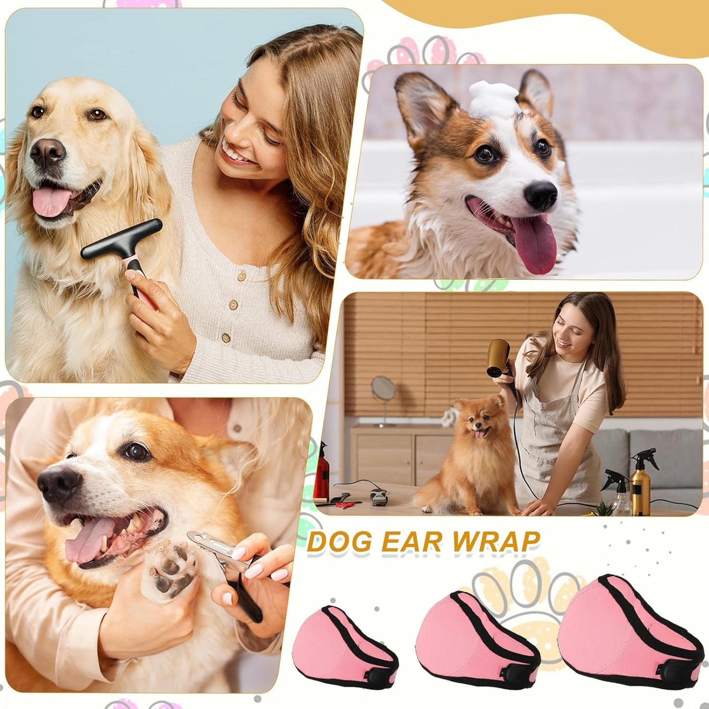 Dog Head Wrap, Cat Ear Wrap Ear Muffs Quiet Head Cover Sleeves Anxiety Ease Head Protection No Shake, (Pink, S), Intended for Pet Bath/Grooming/Swimming/Force Drying