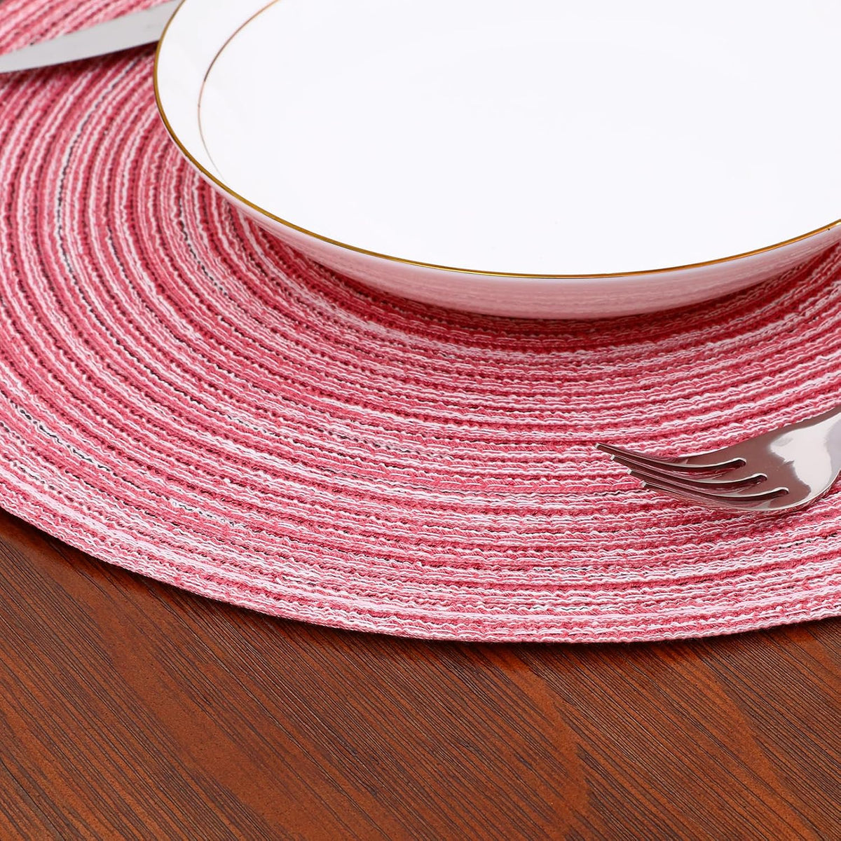 15 Inch Round Placemats Stain Resistant Anti-Skid Washable Polyproplene Table Mats Placemats(Pink, Set of 6)