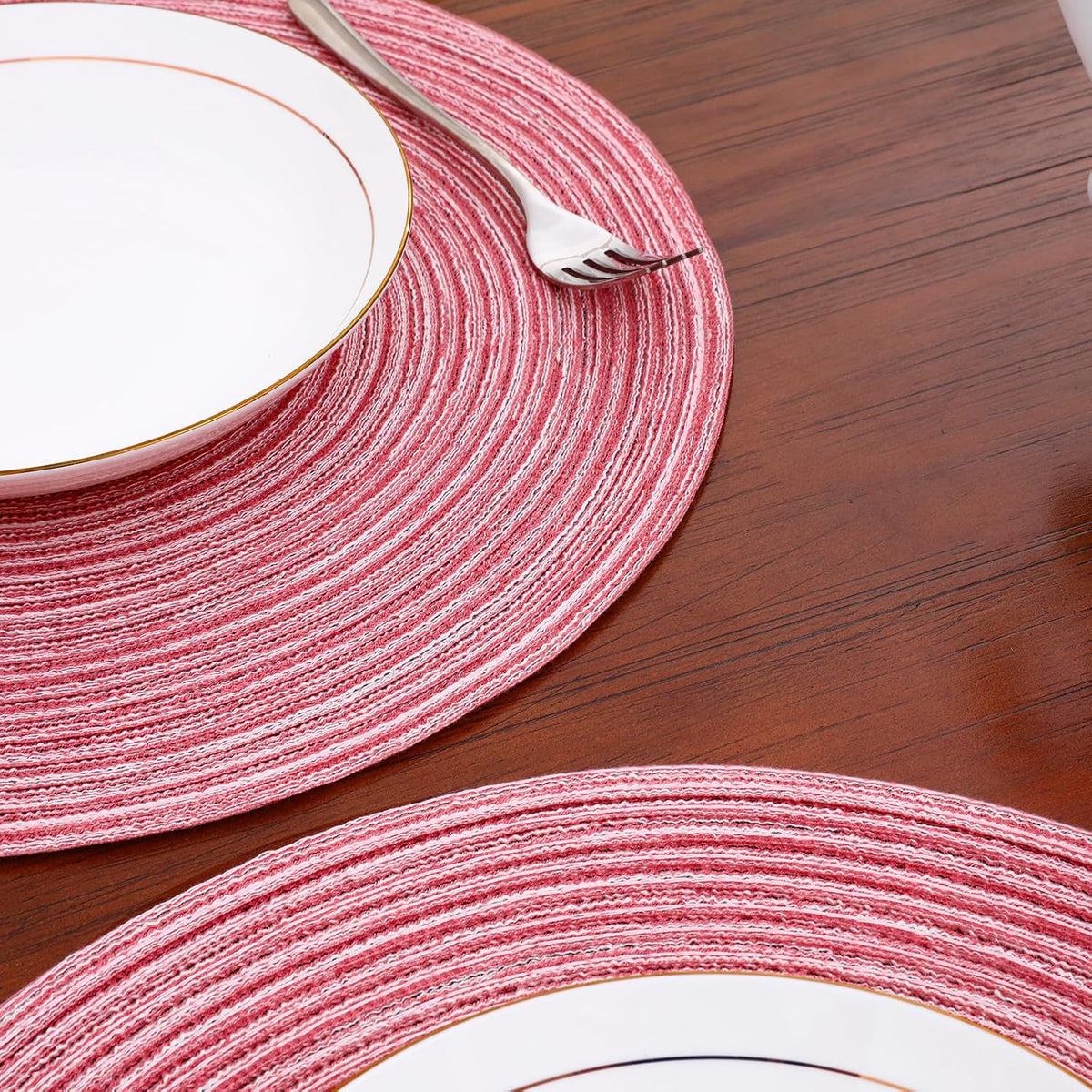 15 Inch Round Placemats Stain Resistant Anti-Skid Washable Polyproplene Table Mats Placemats(Pink, Set of 6)