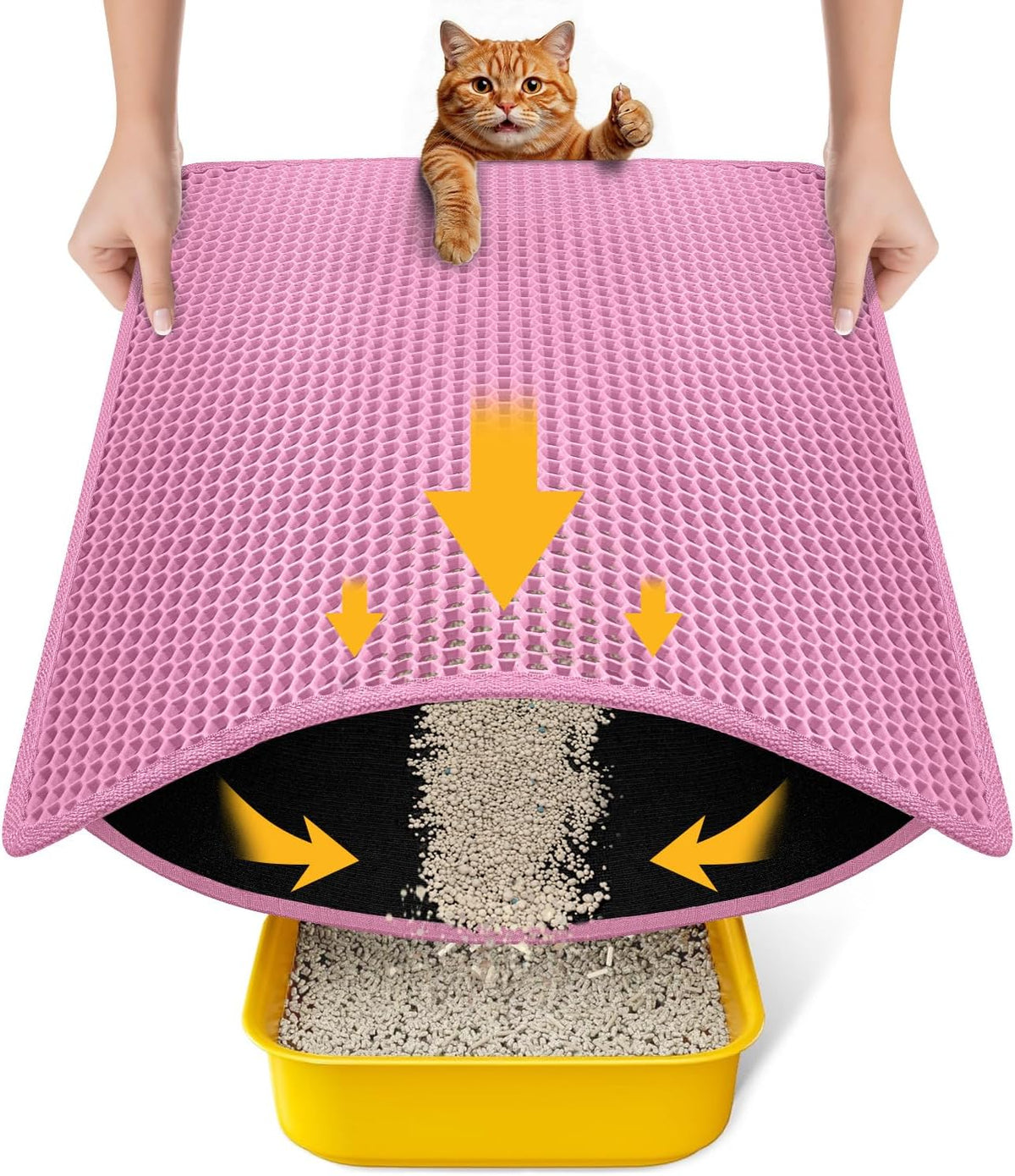 Cat Litter Mat, Upgrade Super Waterproof Back Layer Litter Box Mat, Non Slip, Durable, Soft on Paws Kitty Trapping Matt (24"x18", Pink)