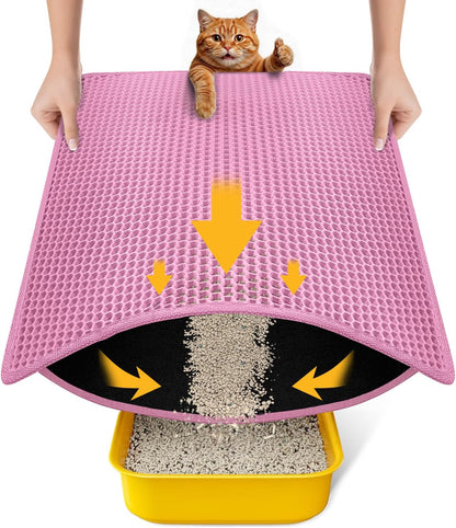 Cat Litter Mat, Upgrade Super Waterproof Back Layer Litter Box Mat, Non Slip, Durable, Soft on Paws Kitty Trapping Matt (24"x18", Pink)