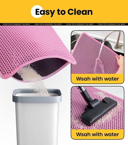 Cat Litter Mat, Upgrade Super Waterproof Back Layer Litter Box Mat, Non Slip, Durable, Soft on Paws Kitty Trapping Matt (24"x18", Pink)