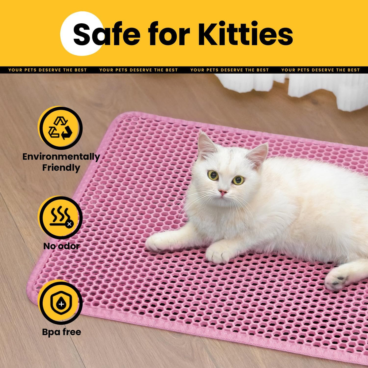 Cat Litter Mat, Upgrade Super Waterproof Back Layer Litter Box Mat, Non Slip, Durable, Soft on Paws Kitty Trapping Matt (24"x18", Pink)