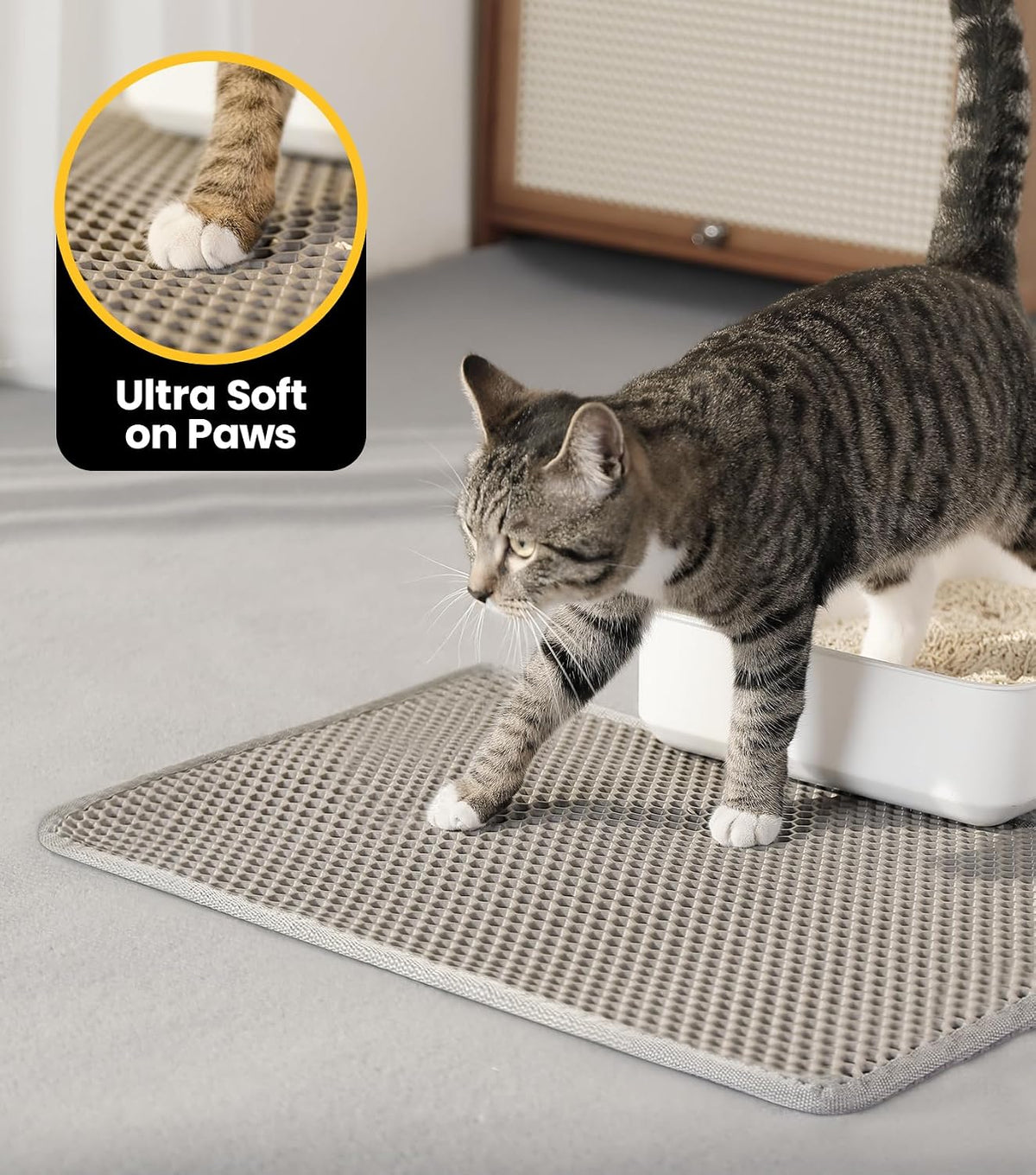 Cat Litter Mat, Upgrade Super Waterproof Back Layer Litter Box Mat, Non Slip, Durable, Soft on Paws Kitty Trapping Matt (24"x18", Pink)