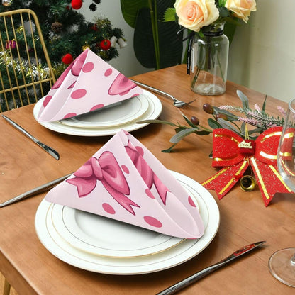 YETTASBIN Pink Bows Dot Cloth Napkins Set of 1, Reusable Washable Oversized Table Napkins for Family Wedding Dinner Party Home Decor, 20 Inch