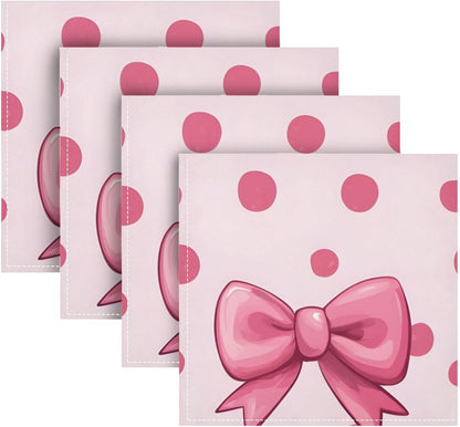 YETTASBIN Pink Bows Dot Cloth Napkins Set of 1, Reusable Washable Oversized Table Napkins for Family Wedding Dinner Party Home Decor, 20 Inch