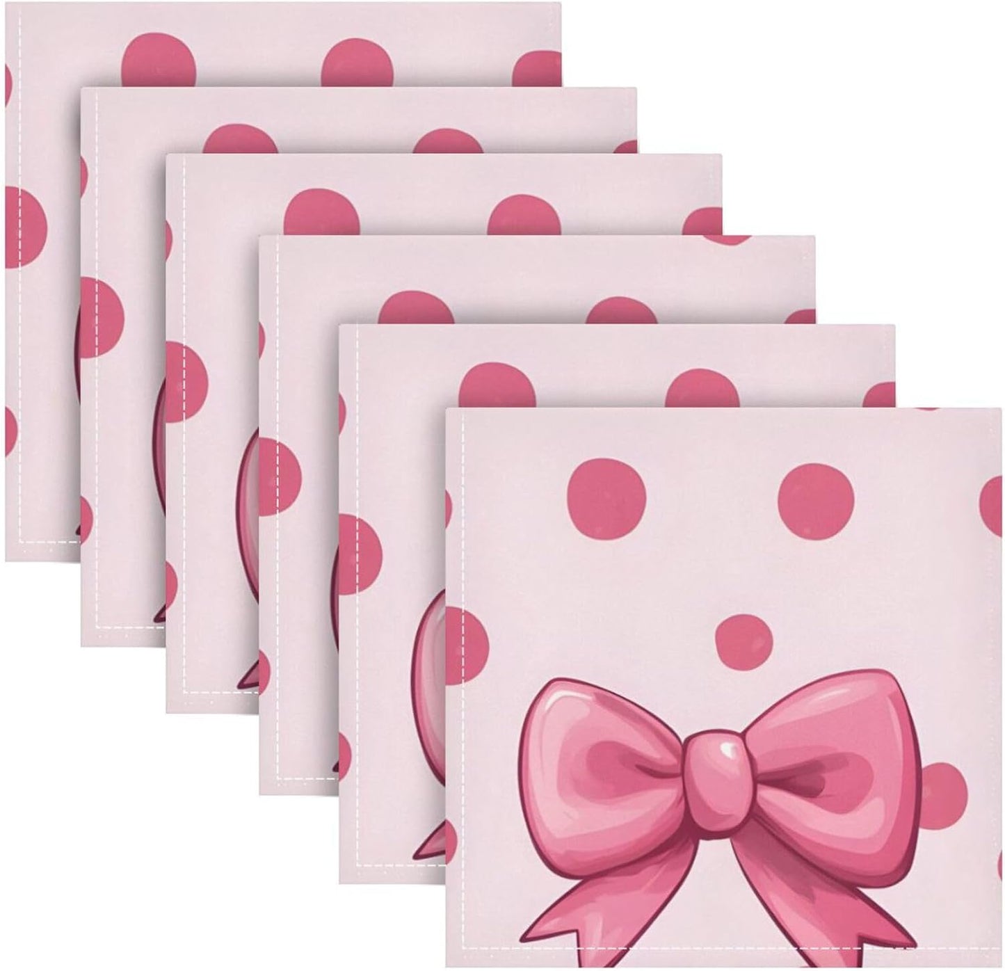 YETTASBIN Pink Bows Dot Cloth Napkins Set of 1, Reusable Washable Oversized Table Napkins for Family Wedding Dinner Party Home Decor, 20 Inch