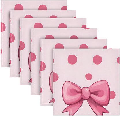 YETTASBIN Pink Bows Dot Cloth Napkins Set of 1, Reusable Washable Oversized Table Napkins for Family Wedding Dinner Party Home Decor, 20 Inch