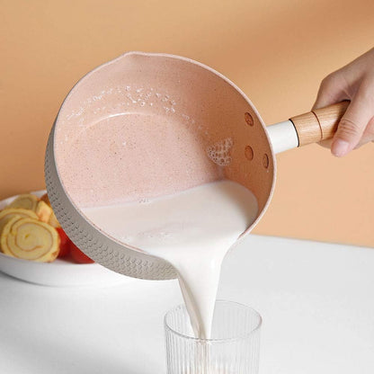 Non-Stick Pan Yukihira Pan, Thickened Flat-Bottomed Food Supplement Pot, Noodle Soup Pot, Single Handle Milk Pot,Pink,22cm