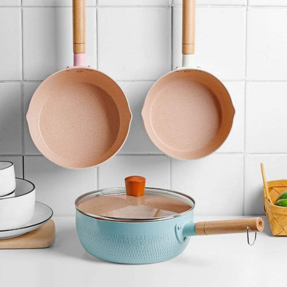 Non-Stick Pan Yukihira Pan, Thickened Flat-Bottomed Food Supplement Pot, Noodle Soup Pot, Single Handle Milk Pot,Pink,22cm