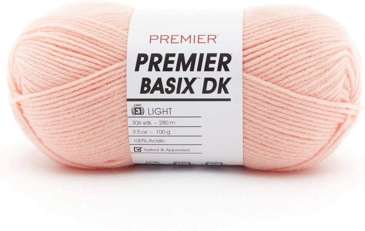 Yarns Basix DK Weight Yarn, Made of Acrylic, Ideal Yarn for Crocheting and Knitting, Machine-Washable, Peach, 3.5 oz, 306 Yards