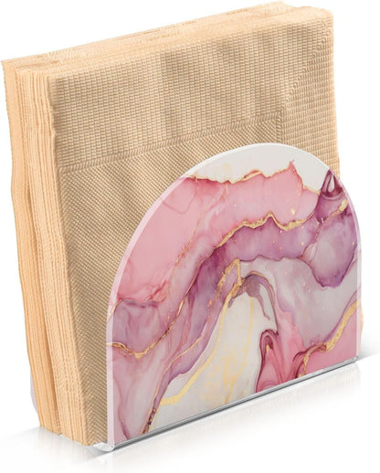 Napkin Holder for Table Marble Abstract Pink Gold Paper Napkin Holders for Kitchen Dinner Table Cocktail Napkins Dispenser