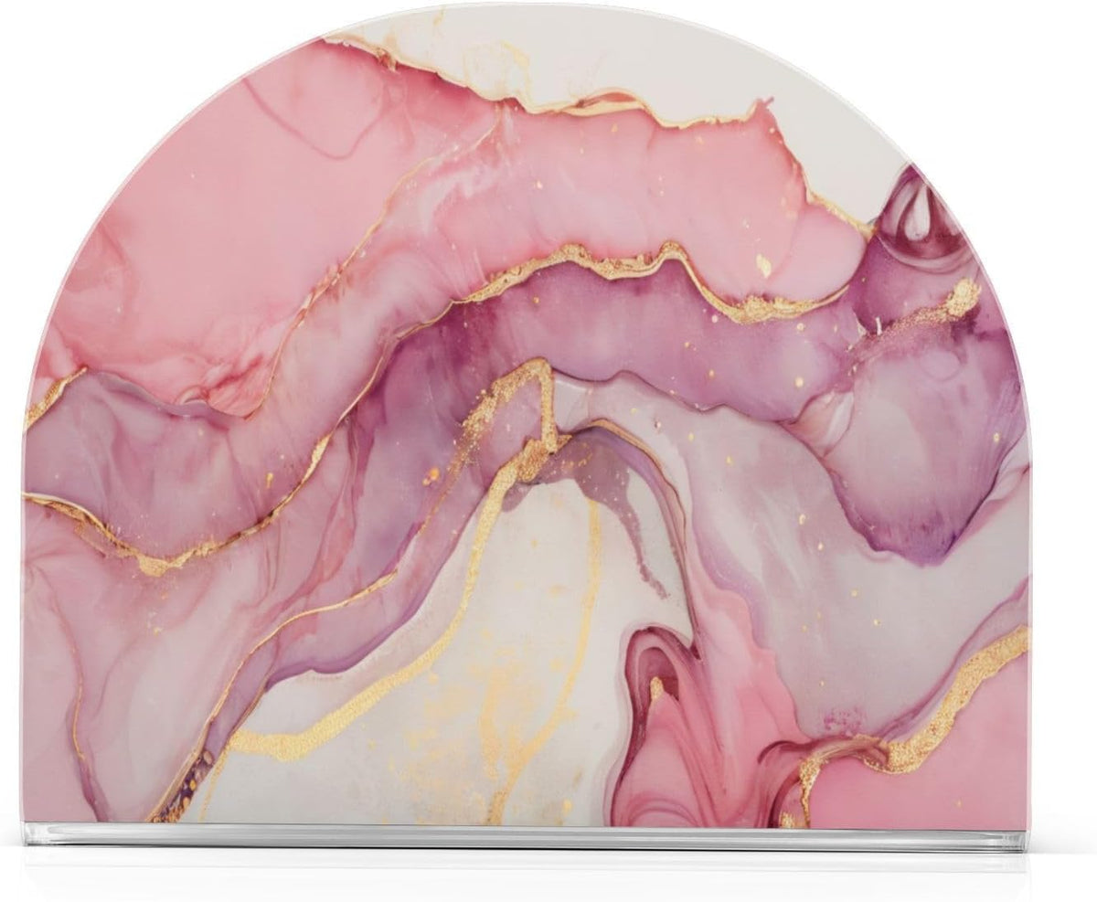 Napkin Holder for Table Marble Abstract Pink Gold Paper Napkin Holders for Kitchen Dinner Table Cocktail Napkins Dispenser
