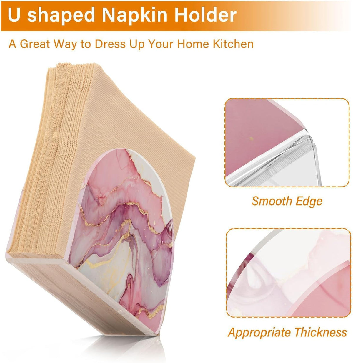 Napkin Holder for Table Marble Abstract Pink Gold Paper Napkin Holders for Kitchen Dinner Table Cocktail Napkins Dispenser