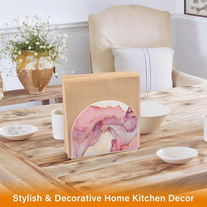 Napkin Holder for Table Marble Abstract Pink Gold Paper Napkin Holders for Kitchen Dinner Table Cocktail Napkins Dispenser