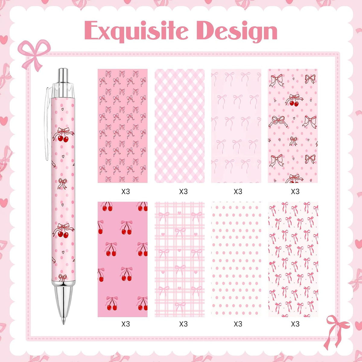 24 Pcs Pink Bow Pens Cute Coquette Bow Ballpoint Pen Retractable Black Ink Pen Coquette Aesthetic Bow Party Favors for Women Writing Journaling Baby Shower Office Teacher Back to School Supplies