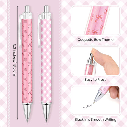 24 Pcs Pink Bow Pens Cute Coquette Bow Ballpoint Pen Retractable Black Ink Pen Coquette Aesthetic Bow Party Favors for Women Writing Journaling Baby Shower Office Teacher Back to School Supplies
