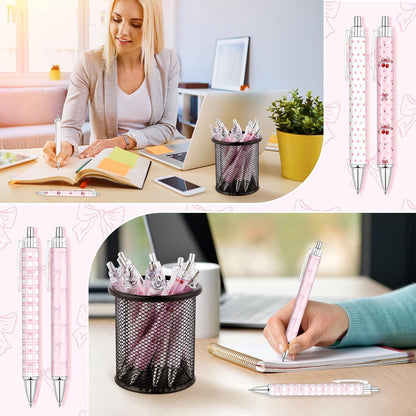 24 Pcs Pink Bow Pens Cute Coquette Bow Ballpoint Pen Retractable Black Ink Pen Coquette Aesthetic Bow Party Favors for Women Writing Journaling Baby Shower Office Teacher Back to School Supplies