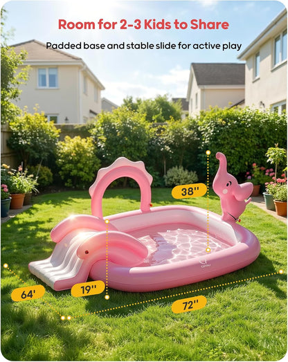 Toddler Pool, Elephant Design with Slide, 72 x 64 x 37 in