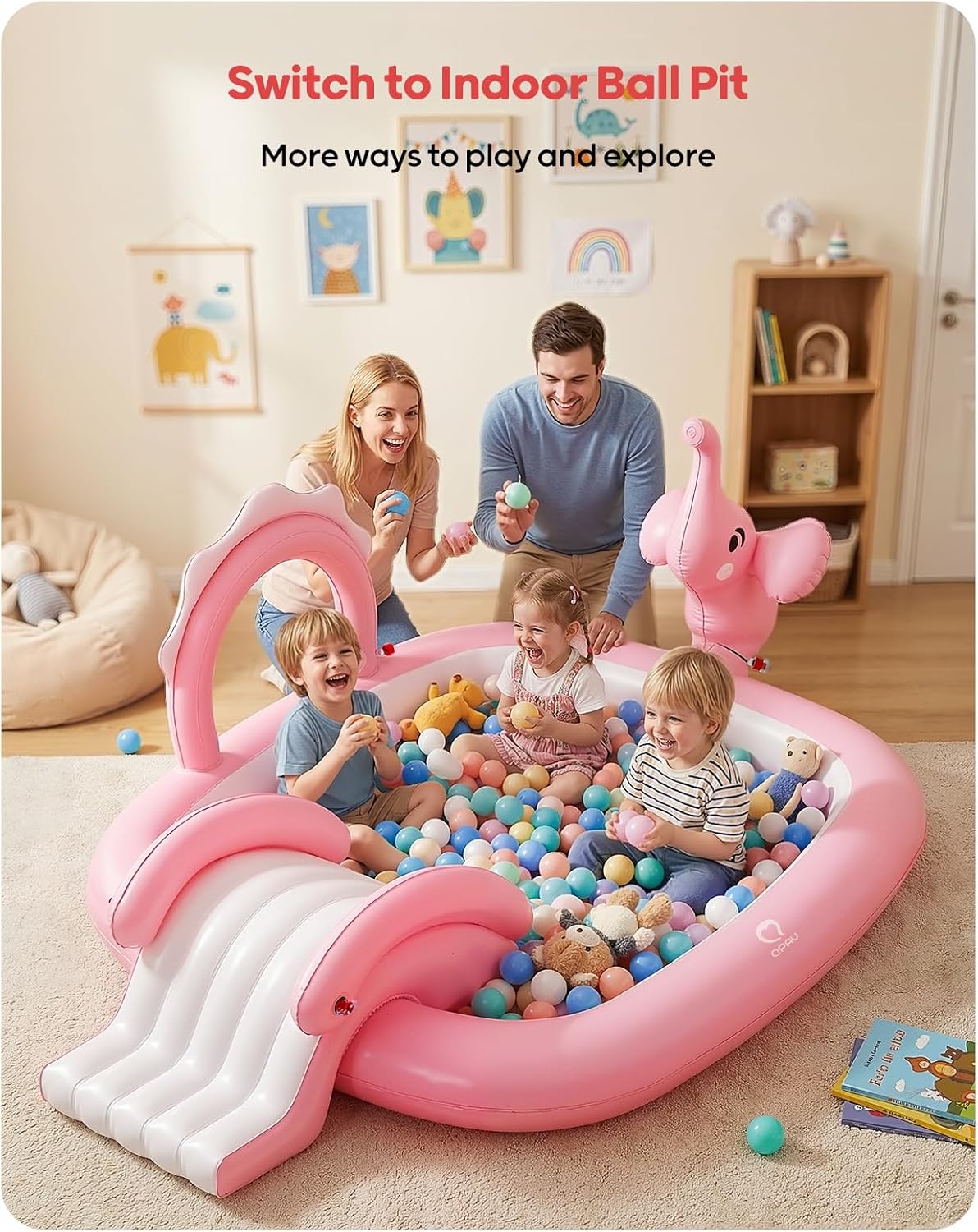 Toddler Pool, Elephant Design with Slide, 72 x 64 x 37 in