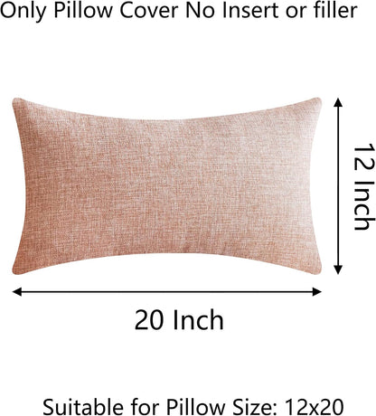 Pink Linen Pillow Covers 12 x 20 Decorative Pillowcases Set of 2 Rectangle Throw Pillows for Couch Bedroom Girls Woman Gifts, 12x20 inch, Light Pink
