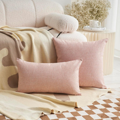 Pink Linen Pillow Covers 12 x 20 Decorative Pillowcases Set of 2 Rectangle Throw Pillows for Couch Bedroom Girls Woman Gifts, 12x20 inch, Light Pink