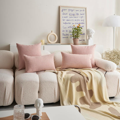 Pink Linen Pillow Covers 12 x 20 Decorative Pillowcases Set of 2 Rectangle Throw Pillows for Couch Bedroom Girls Woman Gifts, 12x20 inch, Light Pink