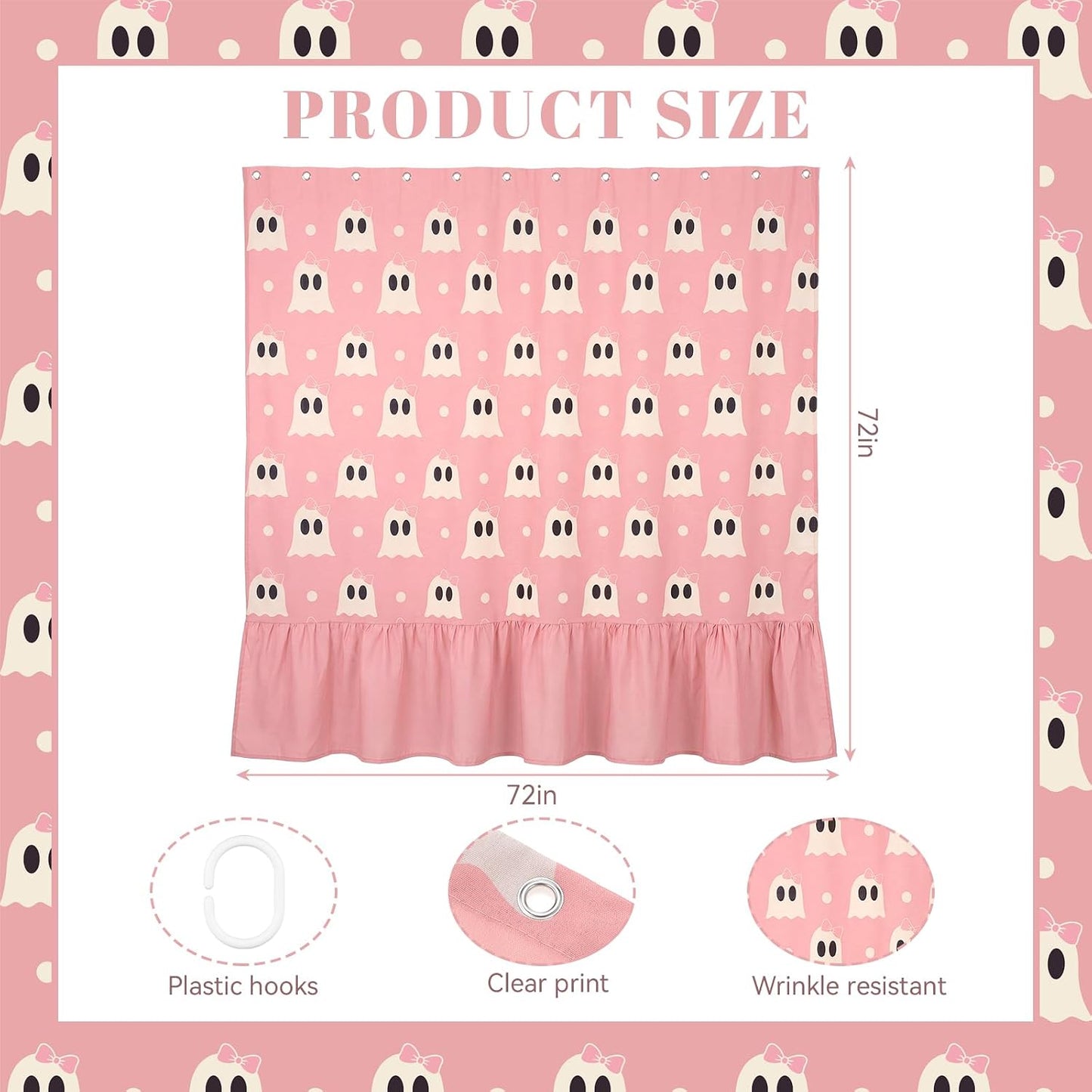 Ruffle Shower Curtain, Pink Halloween Ghost Bathroom Decor