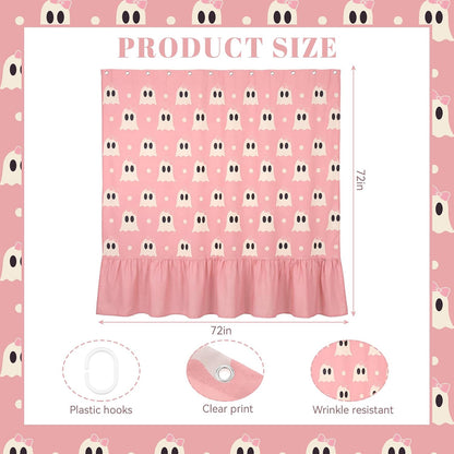Ruffle Shower Curtain, Pink Halloween Ghost Bathroom Decor