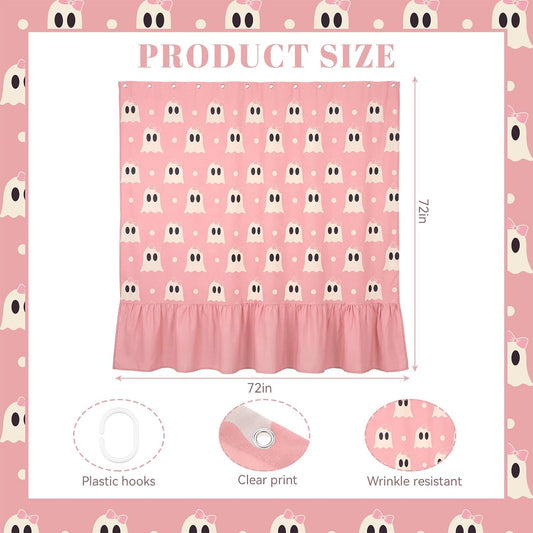 Ruffle Shower Curtain, Pink Halloween Ghost Bathroom Decor