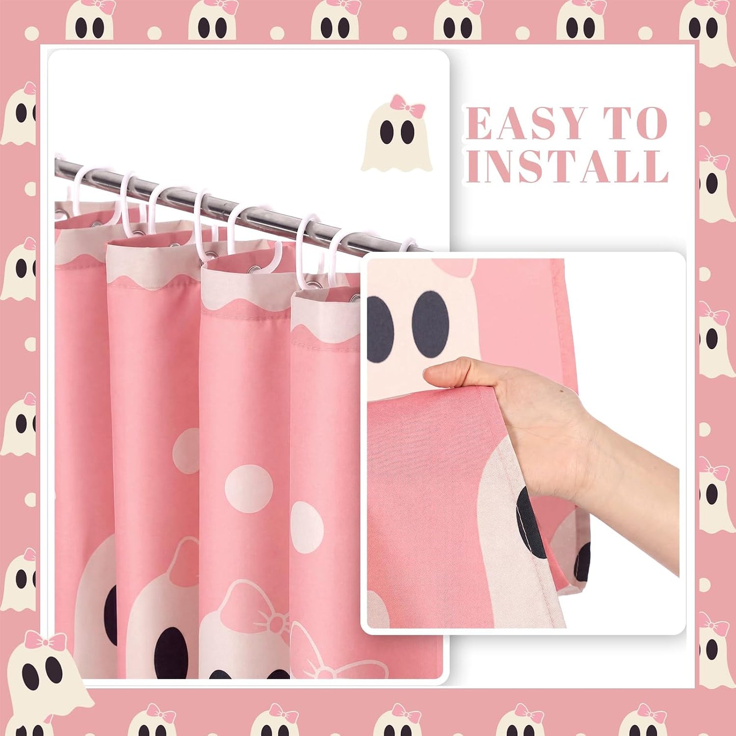 Ruffle Shower Curtain, Pink Halloween Ghost Bathroom Decor
