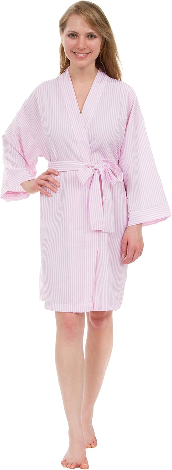 Women's Robe, Lightweight Classic Stripe Seersucker Robes