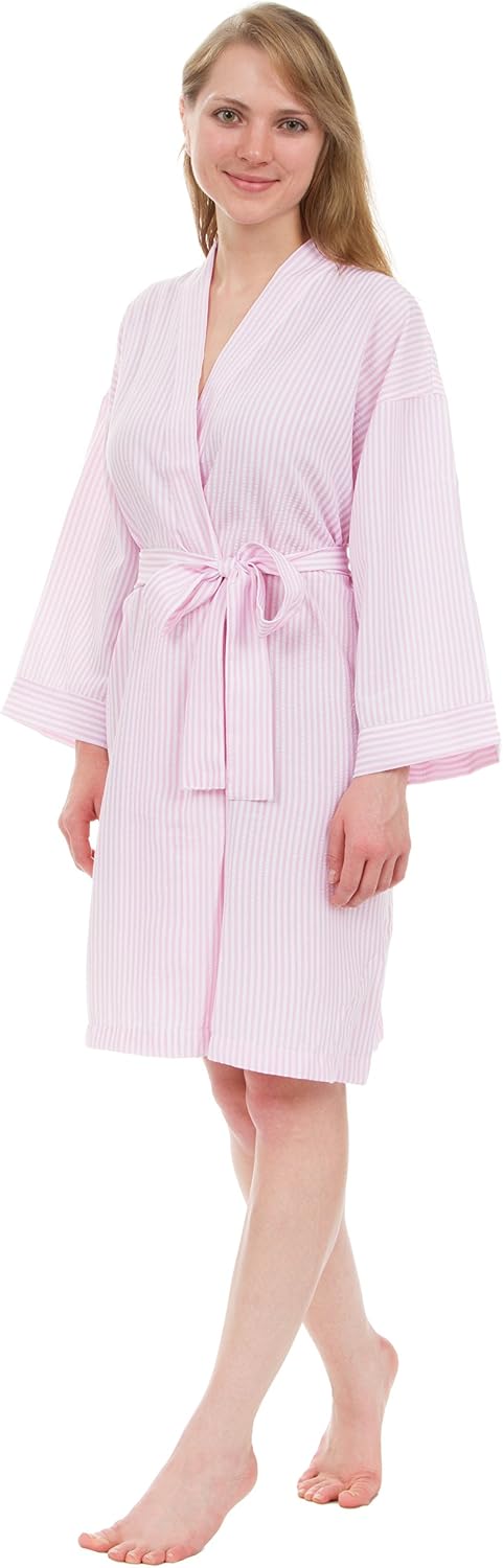 Women's Robe, Lightweight Classic Stripe Seersucker Robes
