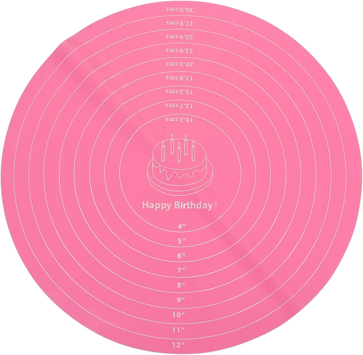 12 Inch Round Silicone Cake Mat with Measurements, Pink