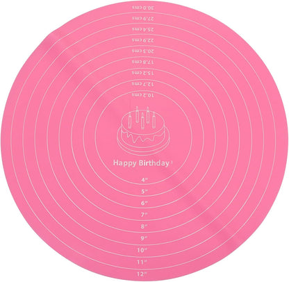 12 Inch Round Silicone Cake Mat with Measurements, Pink