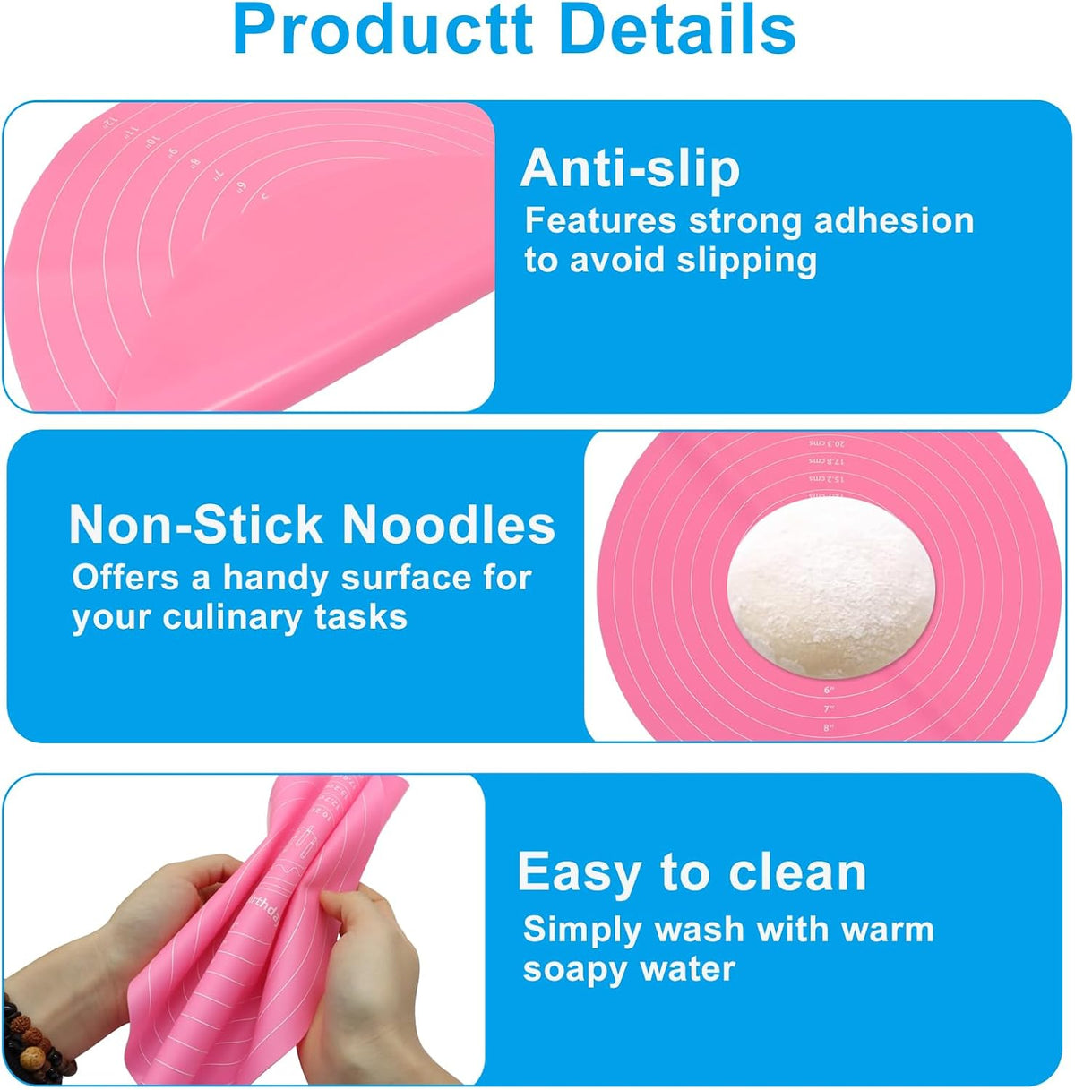 12 Inch Round Silicone Cake Mat with Measurements, Pink