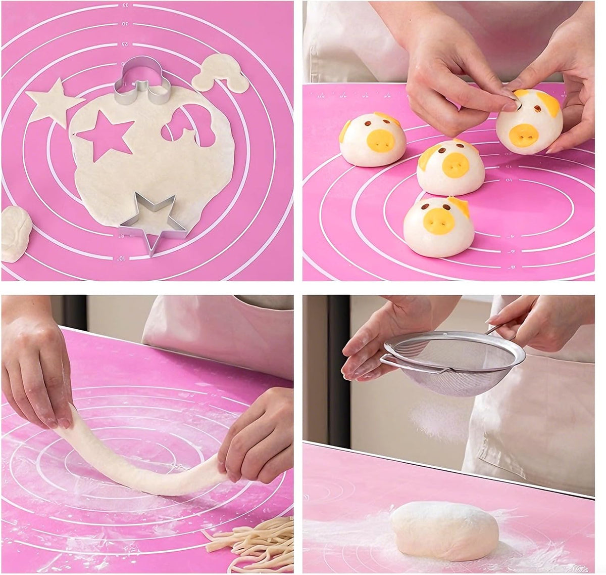 12 Inch Round Silicone Cake Mat with Measurements, Pink