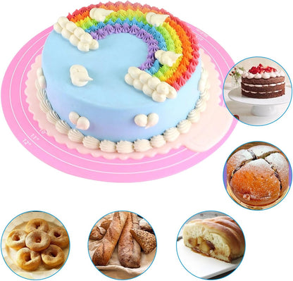 12 Inch Round Silicone Cake Mat with Measurements, Pink